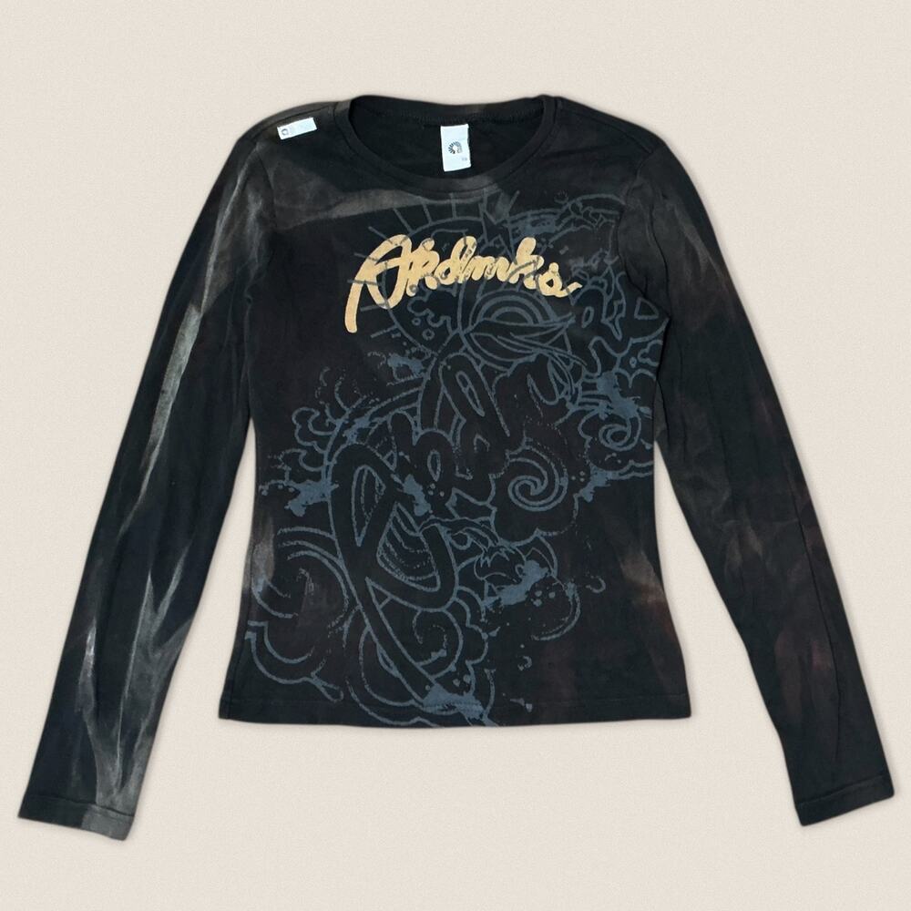 Y2K 2000s AKDMKS Akademiks Grungy Graphic Long Sleeve Top T-shirt - Size Large‎